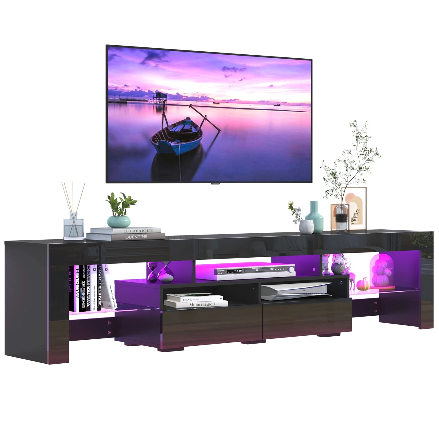 LED TV Stand Modern High Gloss Storage Cabinet with RGB Lighting
