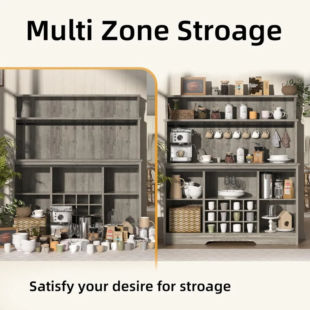 55 Inch Farmhouse Coffee Bar Cabinet with 12 Bottle Wine Rack