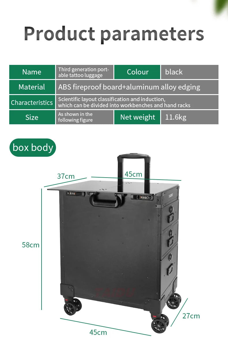 Ljustra Tattoo Suitcase With Three Drawers Large Storage Traveling Case