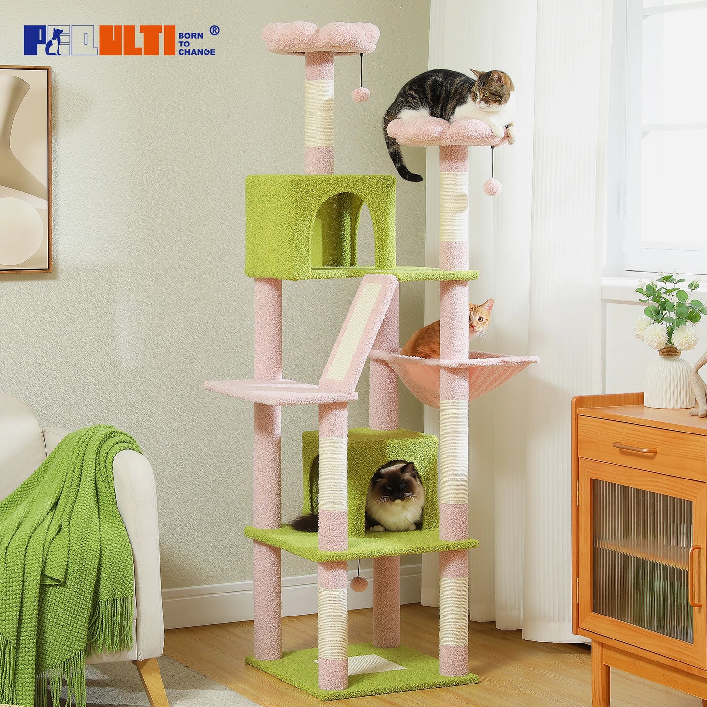 Multi-Level Cat Tree Indoor Tower with Scratching Posts Hammock Condo