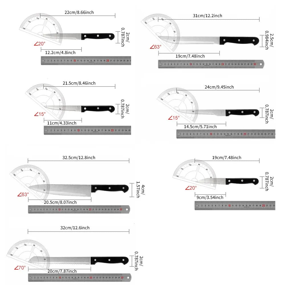 Ljustra 15pcs Chef Knife Set Stainless Steel Kitchen Knife Set with Scissors