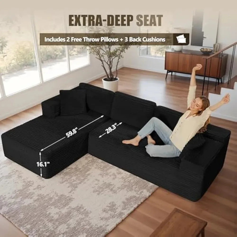 108 Inch L Shape Modular Sectional Sofa Modern Deep Seat Couch Living Room