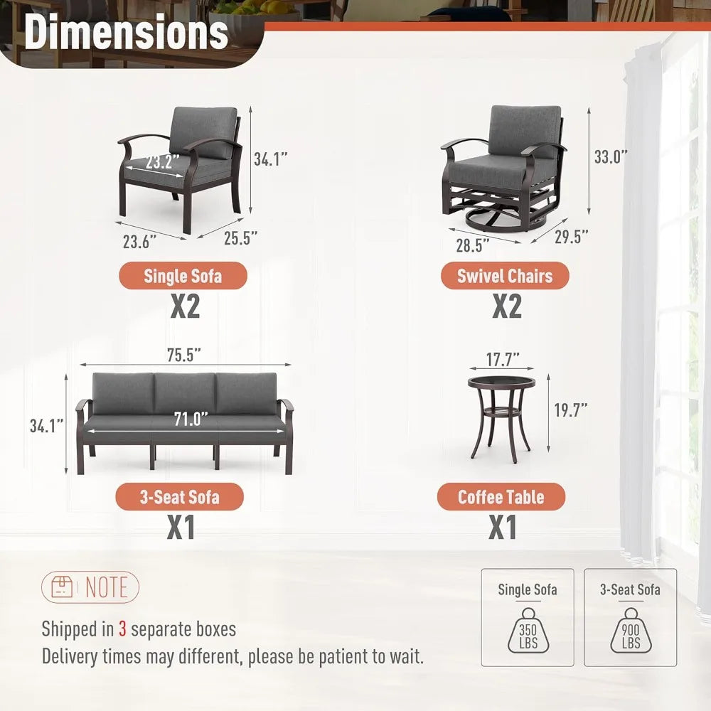 Ljustra Aluminum Patio Furniture Set 7-Seat Outdoor Conversation Set