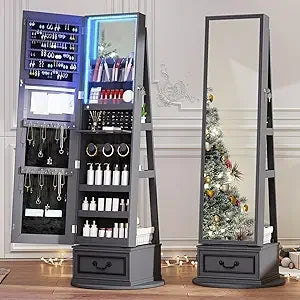 Ljustra 360° Swivel Jewelry Armoire Full Length Mirror Storage Cabinet