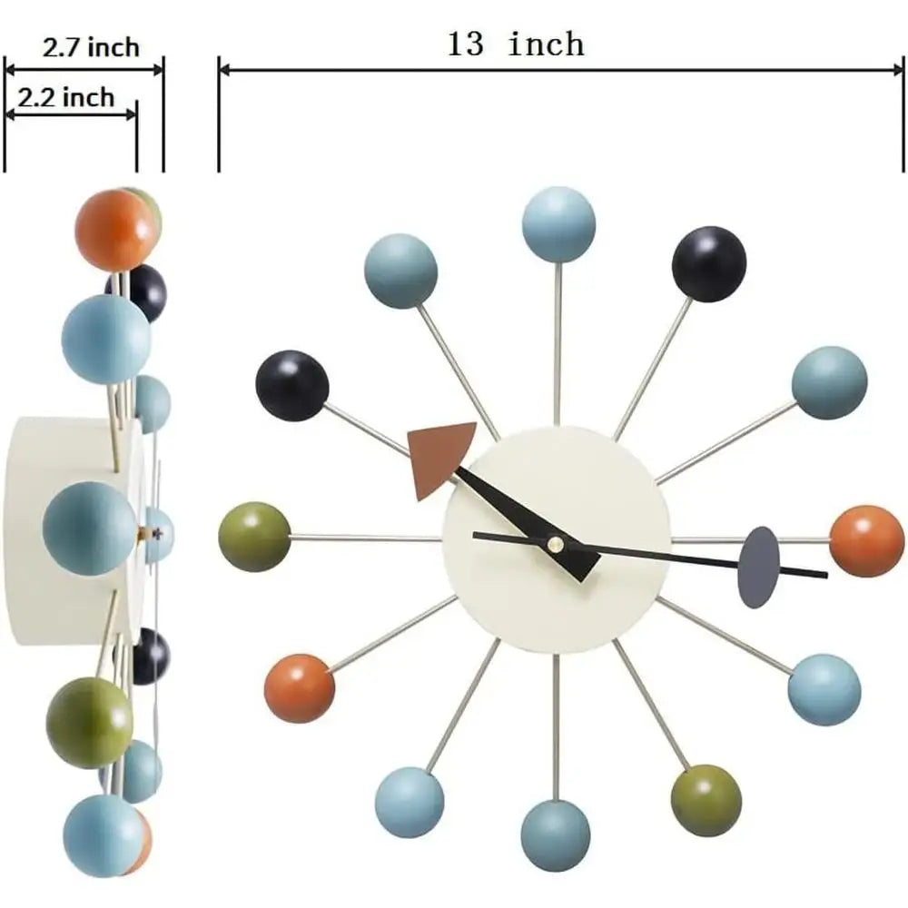 Wood Ball Wall Clock Modern Quartz Silent Decorative 13 Inch Home Office