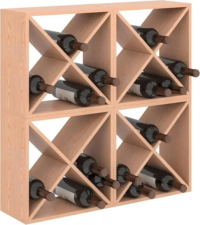 Wine Rack Wooden Countertop Storage Cube Freestanding Holder for 24 Bottles