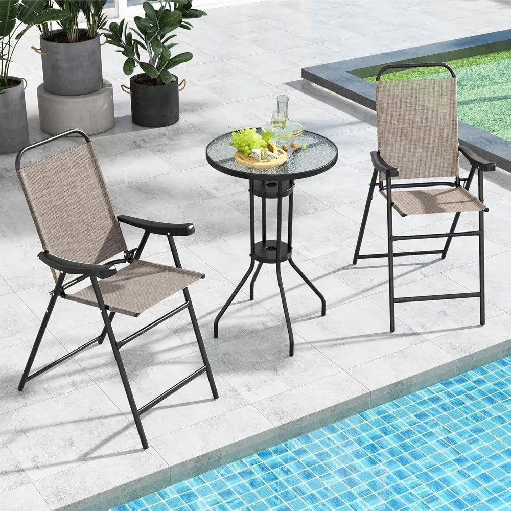 2 Pieces Folding Patio Bar Chairs Outdoor High Top Metal Frame