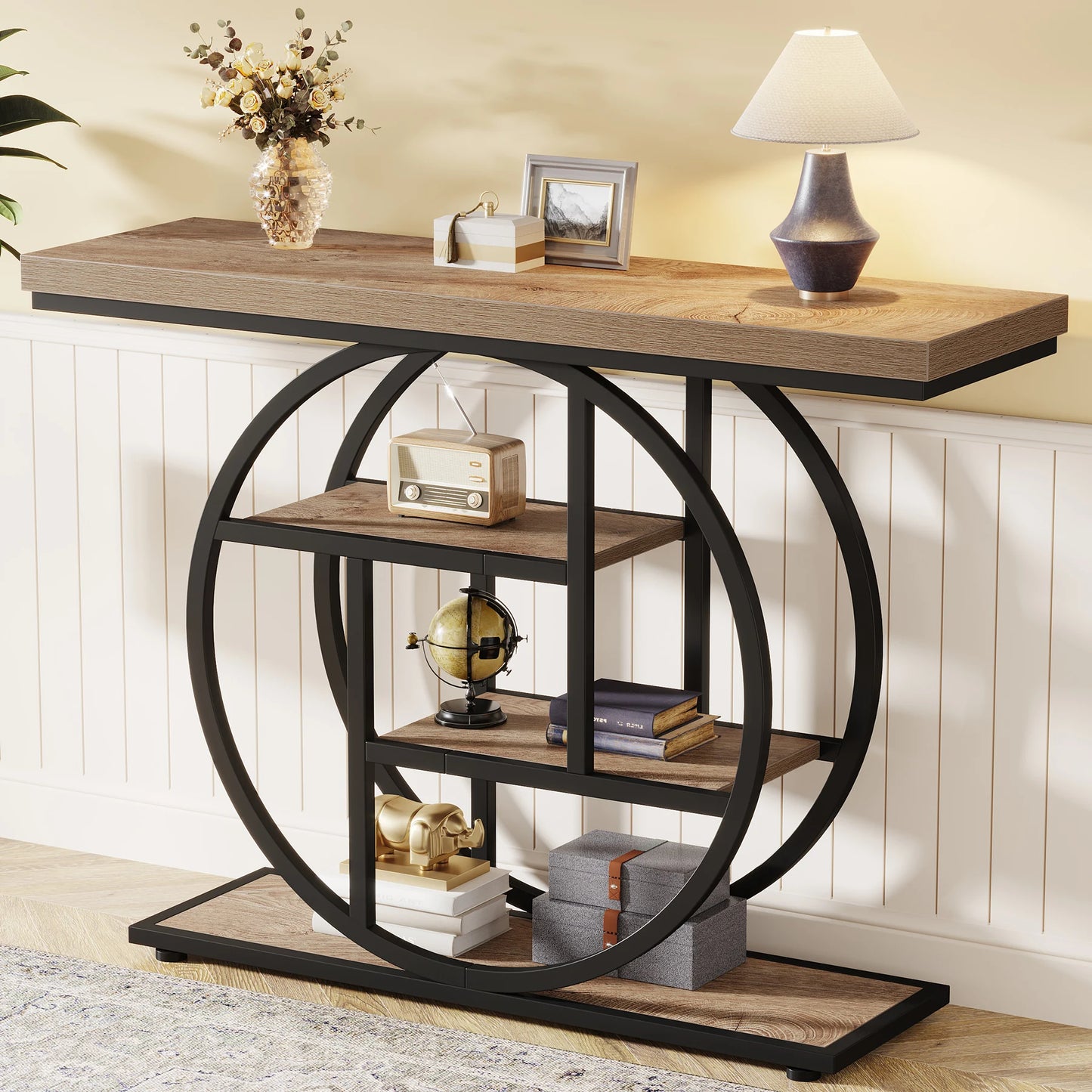 Console Table 4-Tier Entryway Table Industrial Sofa Table Living Room
