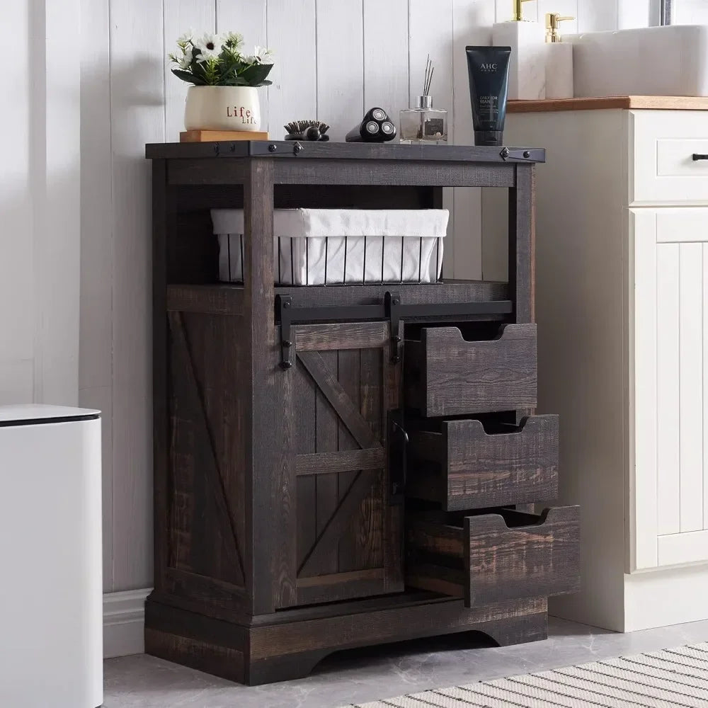 Bathroom Floor Cabinet Farmhouse Storage Cabinet with Sliding Door Drawers