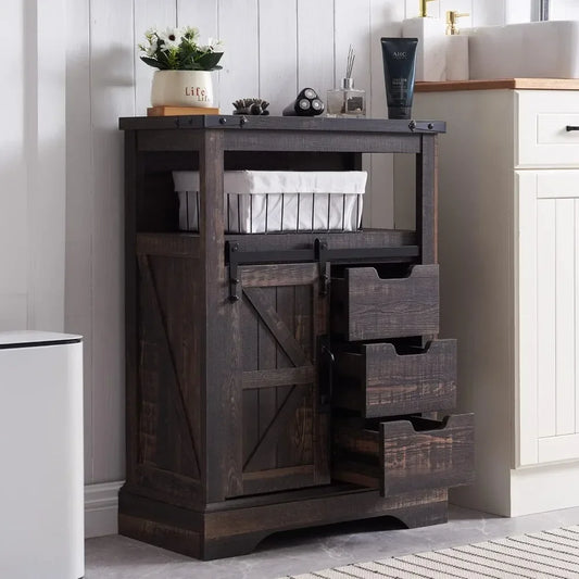 Bathroom Floor Cabinet Farmhouse Storage Cabinet with Sliding Door Drawers