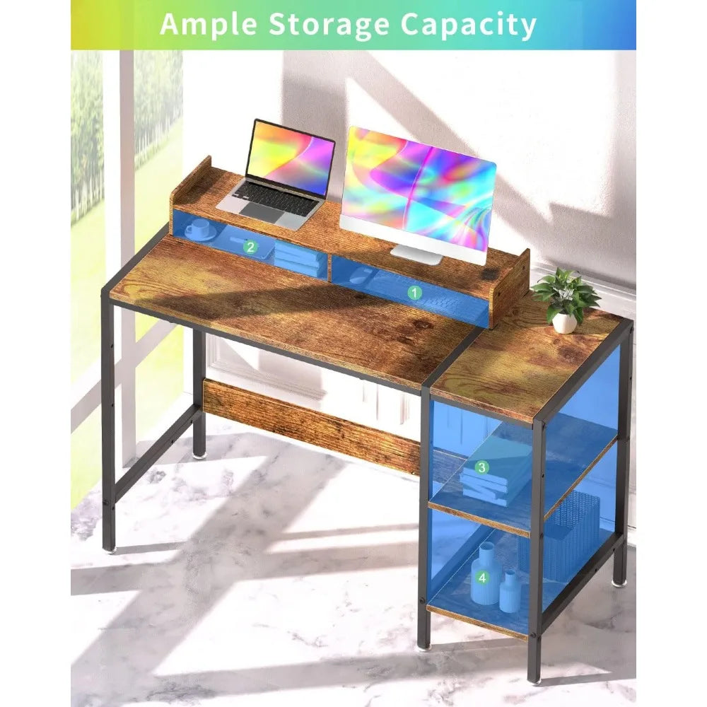 39 Inch Gaming Computer Desk Home Office Table with Monitor Stand Storage