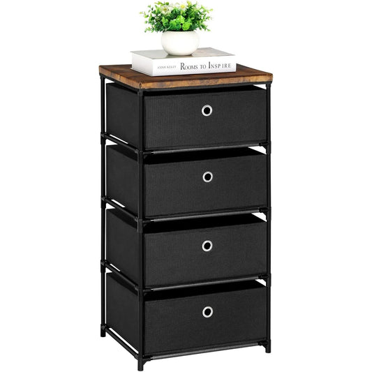 Black 4 Drawer Fabric Dresser Easy Assembly Space Saving Organizer