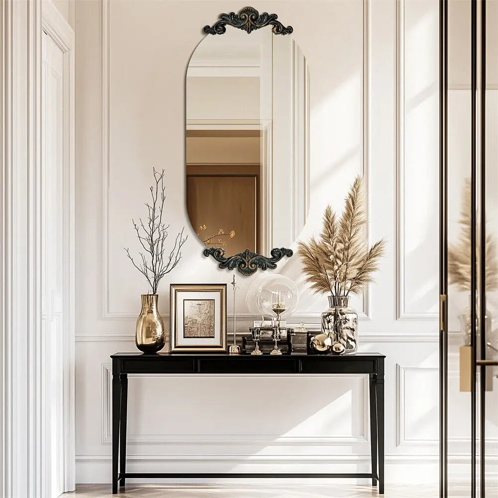 Antique Rustic Oval Wall Mirror for Entryway Bathroom Hallway Decor