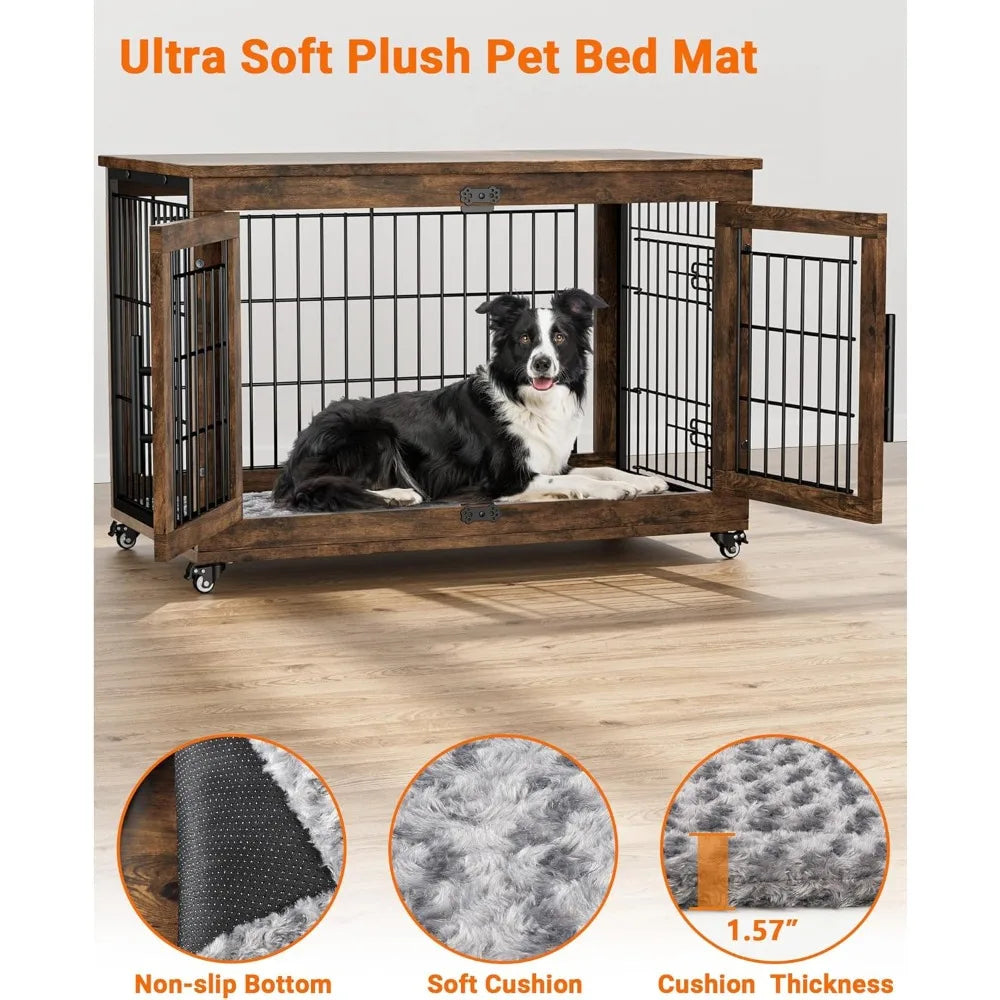 Ljustra Dog Crate Furniture with Cushion Set of 2 Large Wooden Kennel