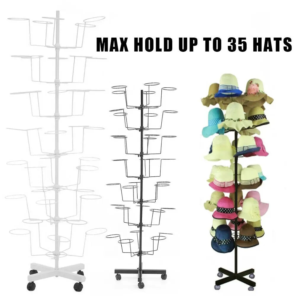 7-Tier Rotating Hat Rack with 35 Rests Durable Iron Easy Assembly