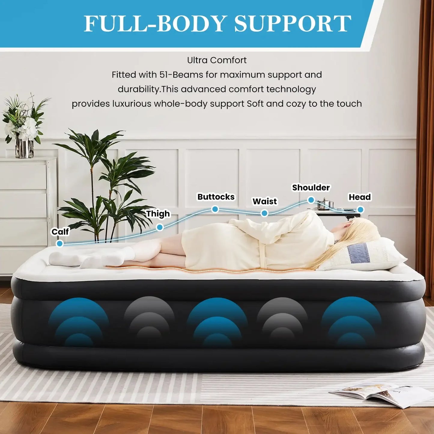 Ljustra Queen Air Mattress 18 Inches Adjustable Built-in Pump