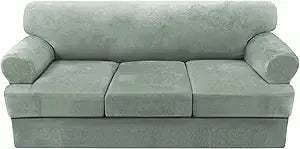 4-Piece Velvet Sofa Slipcover T-Cushion Stretch Fit | Couch Cover 72-90"
