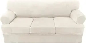 4-Piece Velvet Sofa Slipcover T-Cushion Stretch Fit | Couch Cover 72-90"