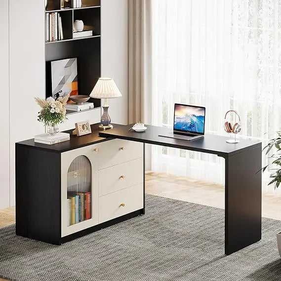 L Shaped Computer Desk Modern Corner Desk with Drawers and Storage