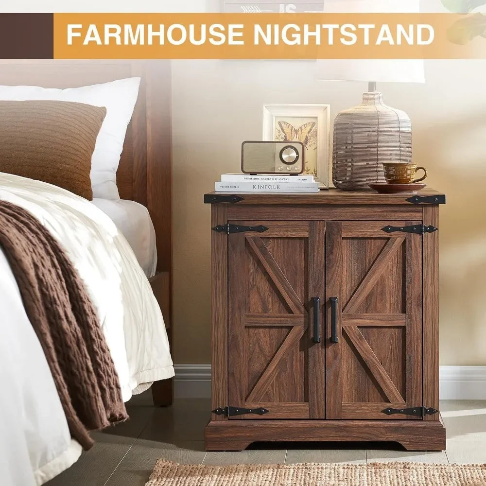 Farmhouse End Table with Charging Station Rustic Wood Nightstand 24"