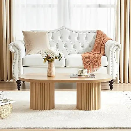 Oval Fluted Coffee Table Mid Century Modern Living Room Furniture