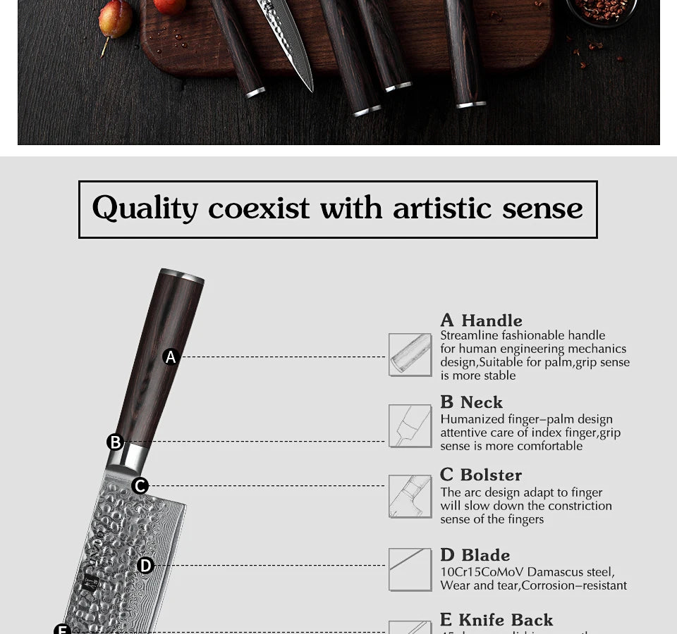 Ljustra 5PC Kitchen Knives Set VG10 Damascus Steel Pakkawood Handle