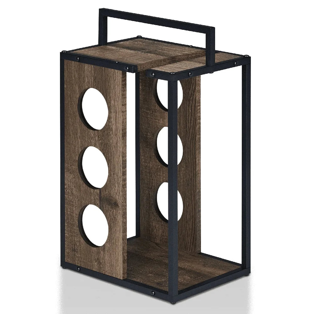 Rustic 3-Bottle Wine Rack with Handle Stemware Holder Compact Design