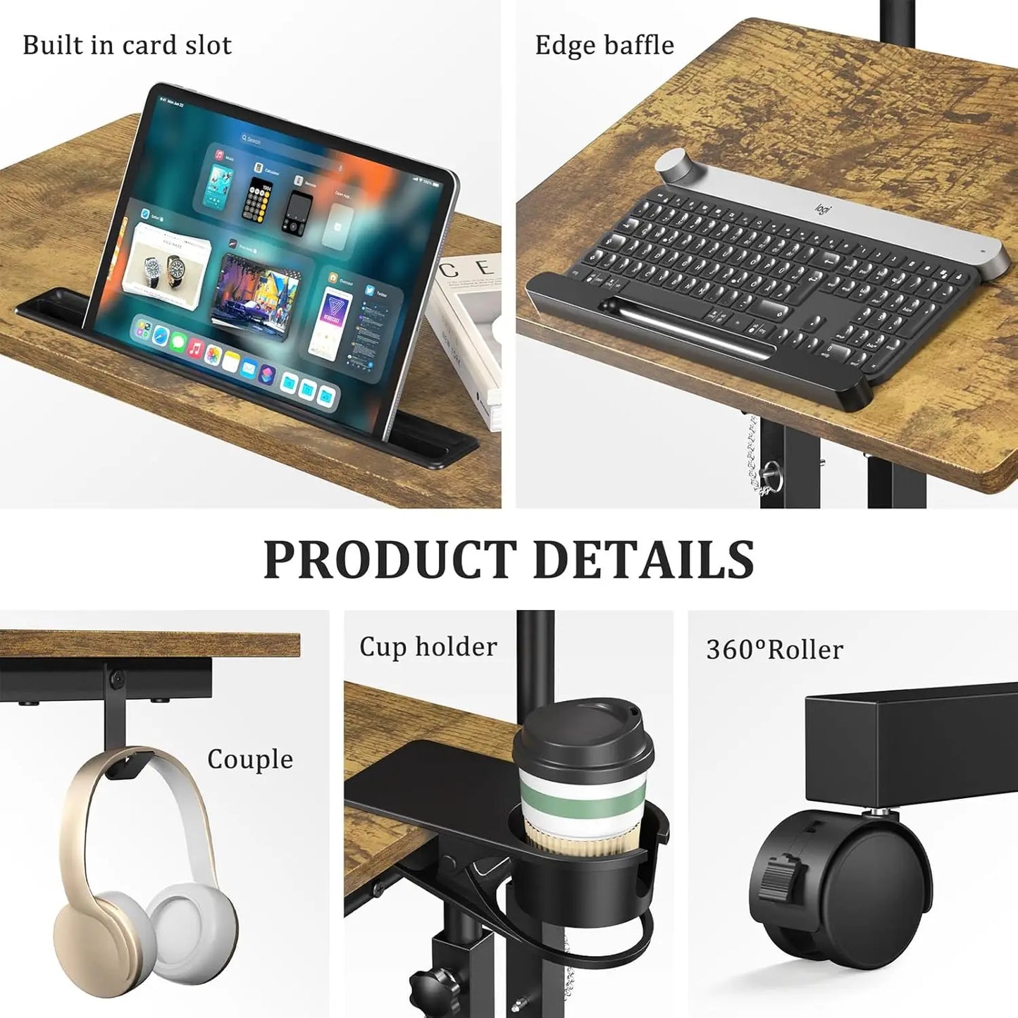 Mobile Small Standing Desk with Wheels Portable Adjustable Table