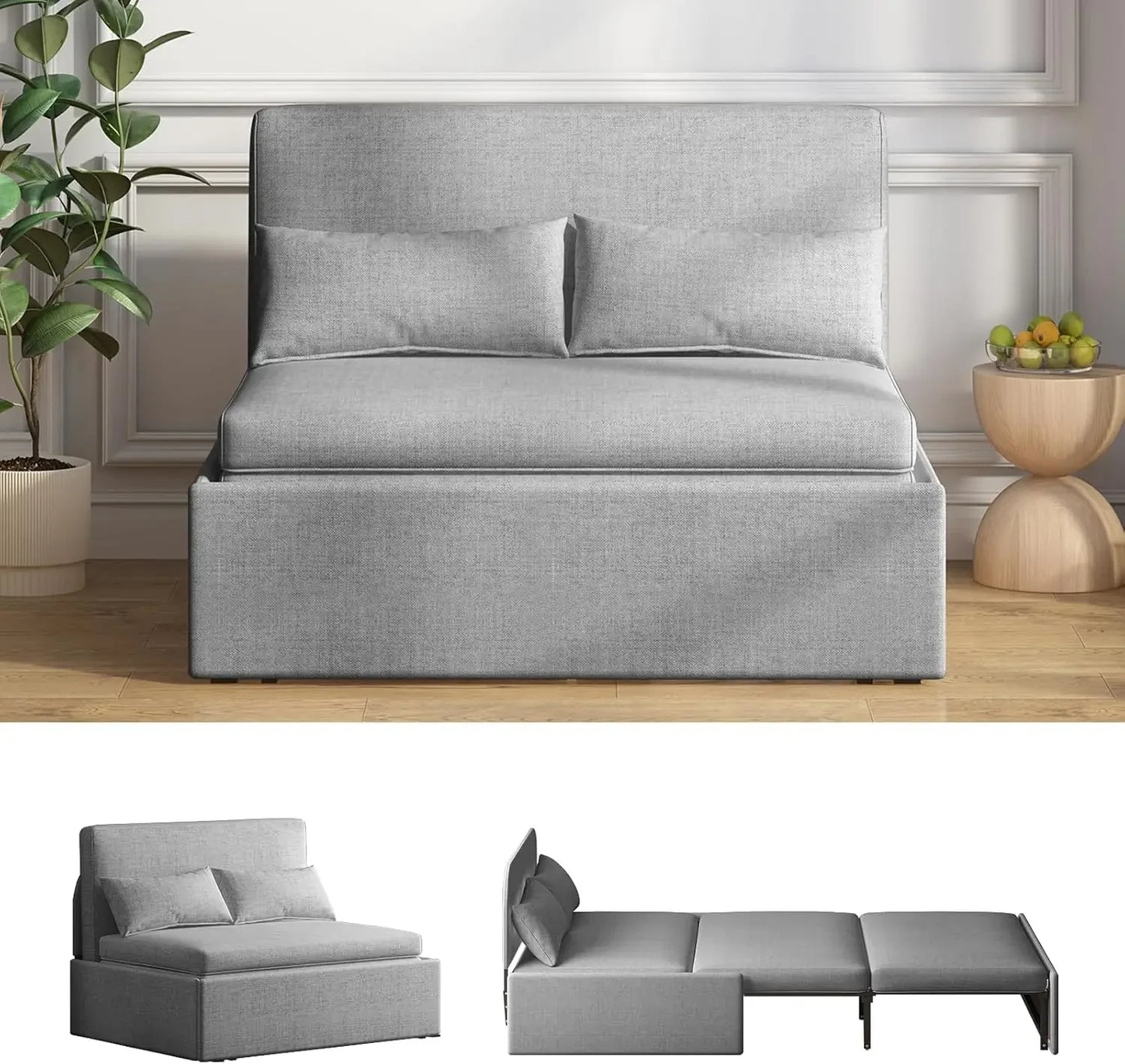 Ljustra Modern Pull Out Sofa Bed Convertible Sleeper Linen Couch