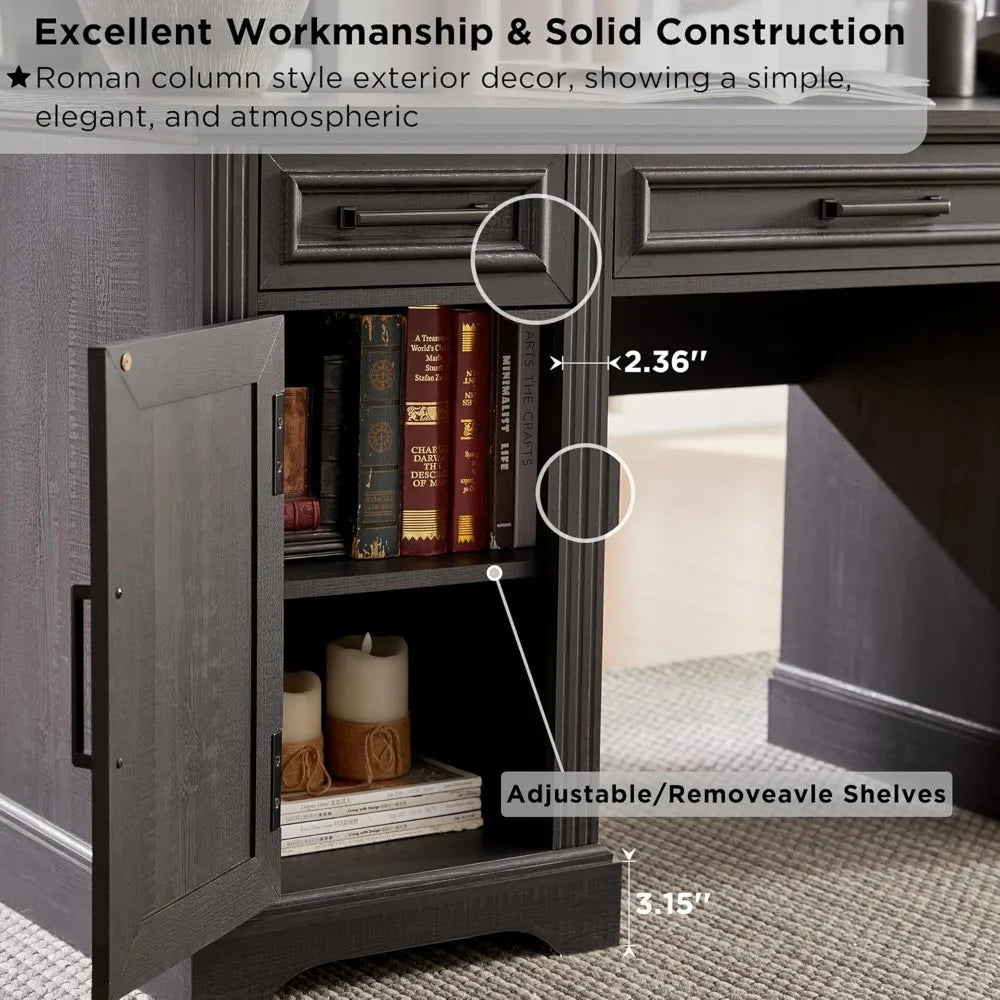 Farmhouse 76 Inch Computer Desk with Hutch Storage Charging Station