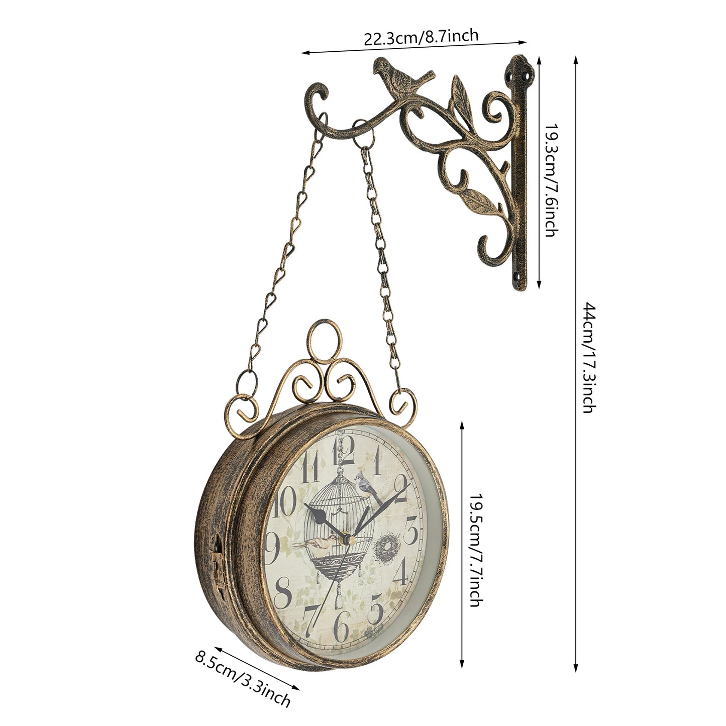Double Sided Iron Wall Clock Vintage Round Design for Living Room Decor