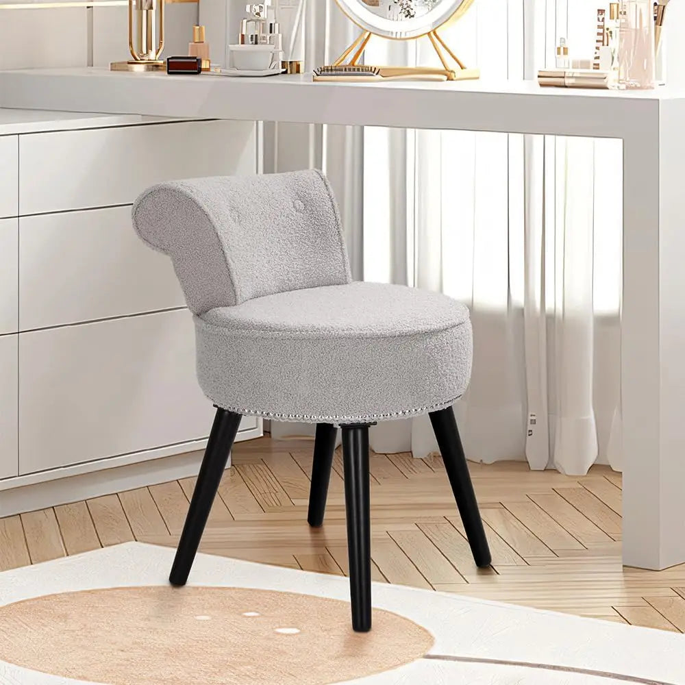 Vanity Chair with Back Tufted Upholstered Makeup Chair Wooden Legs