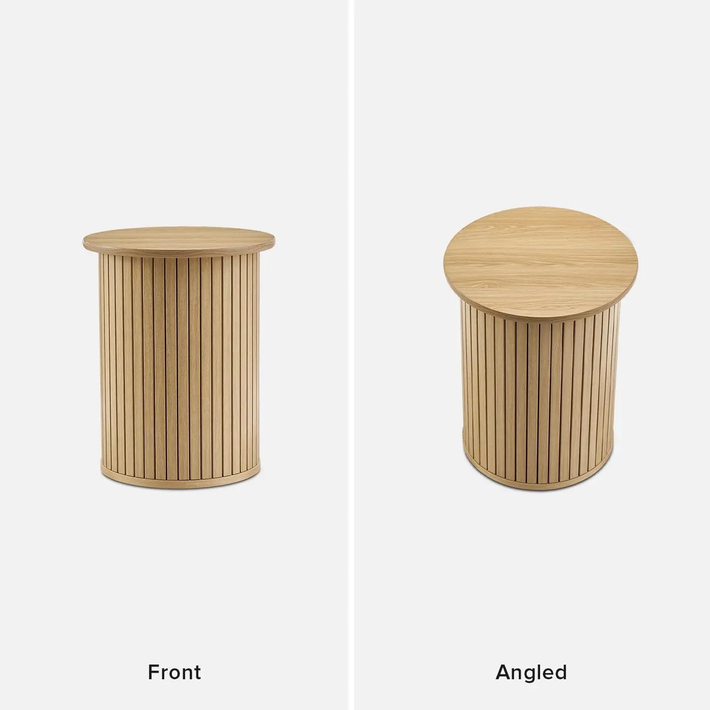 Quin Pedestal Side Table Tambour Round Fluted Accent Table Nightstand