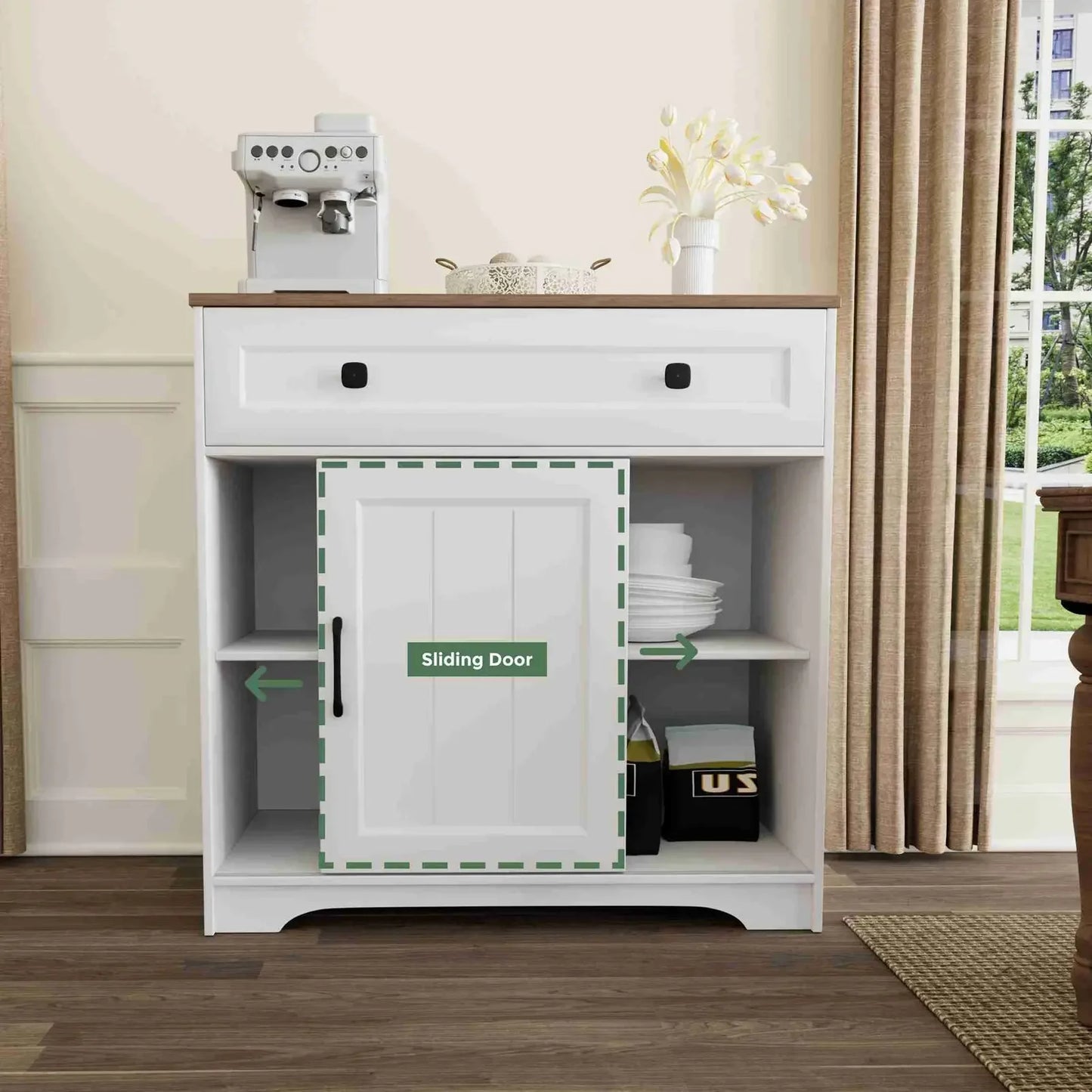 Sideboard Storage Cabinet with Drawer and Sliding Door for Kitchen