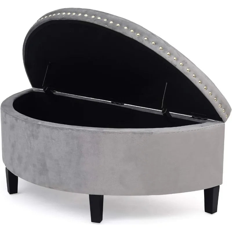 Tufted Lift Top Storage Ottoman Half Moon Footrest Stool Soft Seat