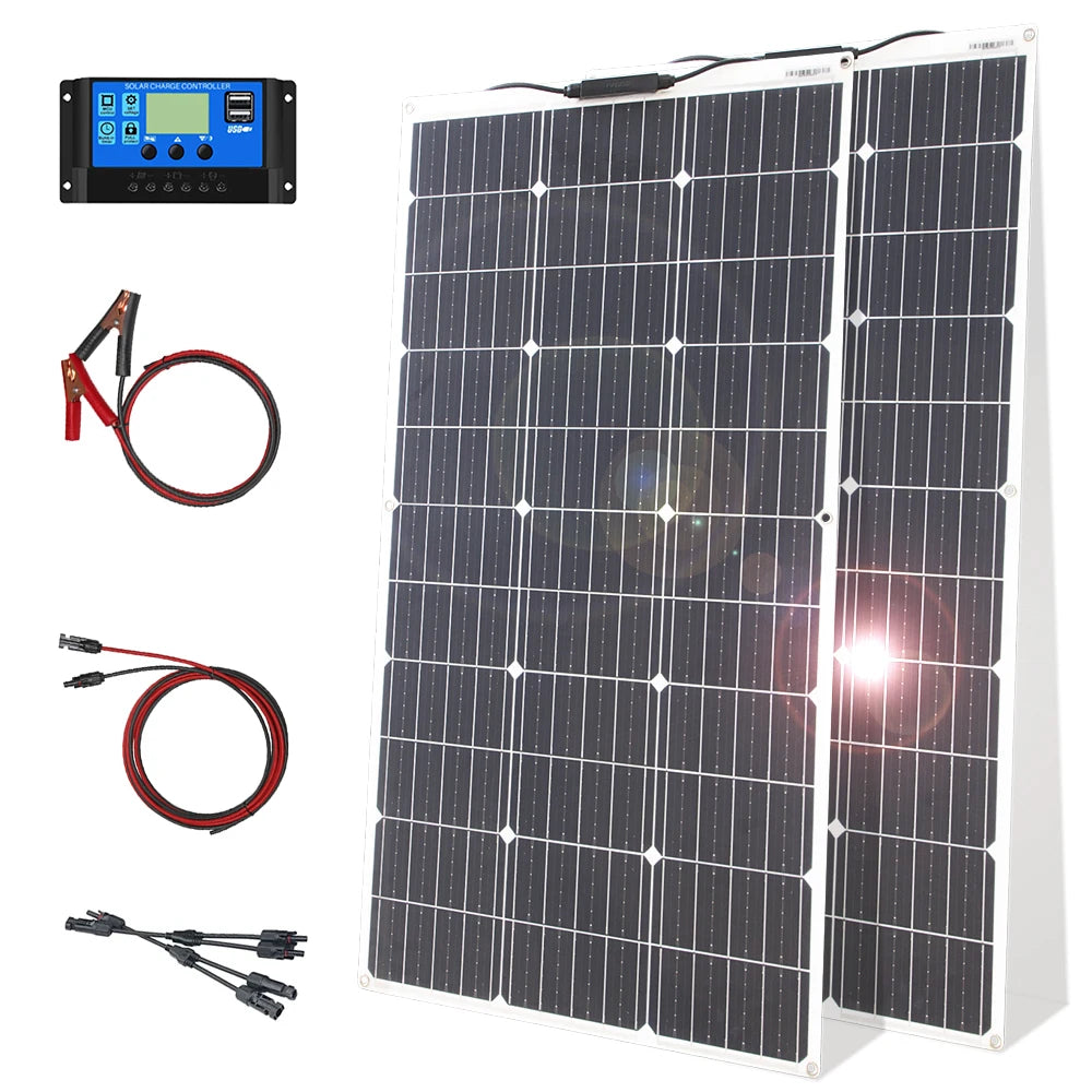 100W 12V Flexible Solar Panel Kit Monocrystalline Waterproof RV Camping