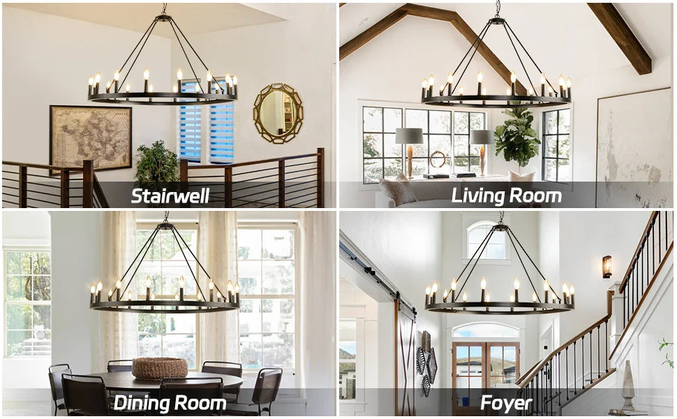 16-Light Wagon Wheel Chandelier Modern Rustic Pendant Light for Home