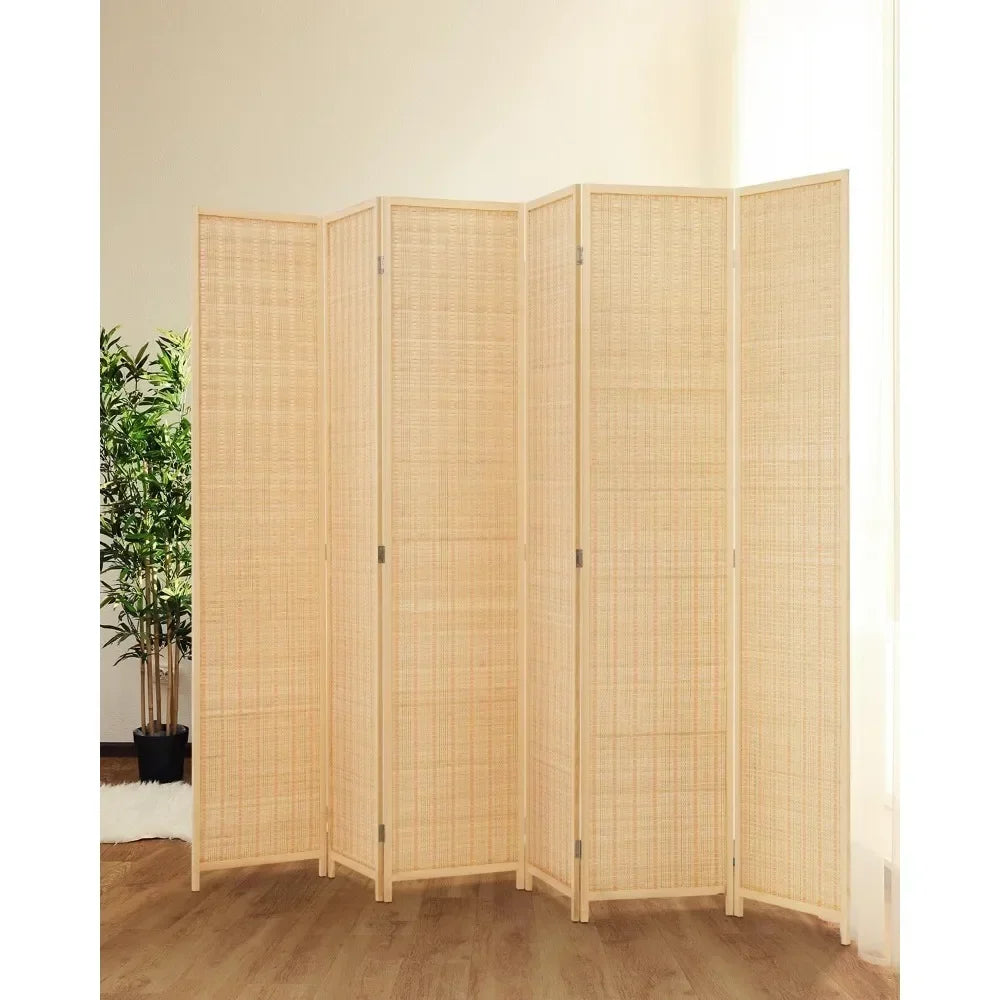 Room Divider Folding Privacy Screen 6 Panel Bamboo Room Partition