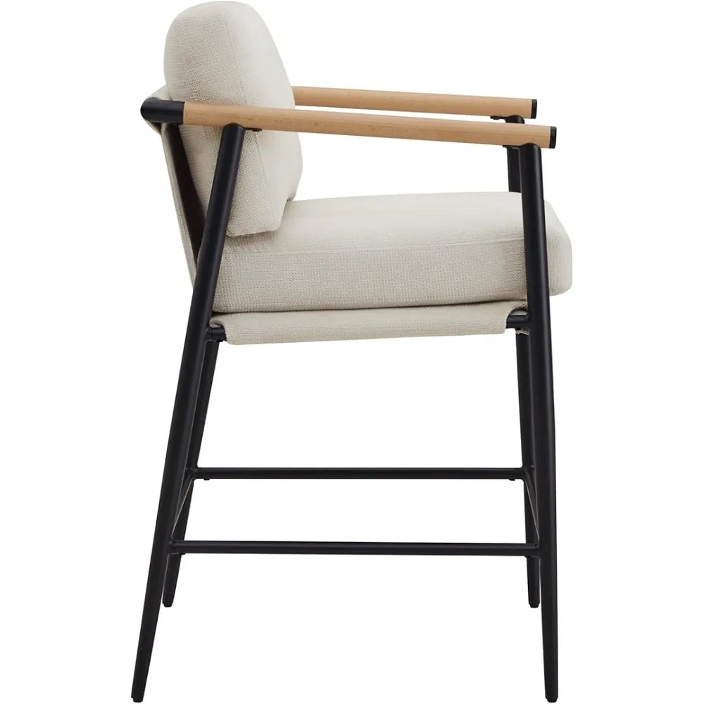 Mid Century Modern Barstools Set of 2 26 Inch Upholstered Counter Stools