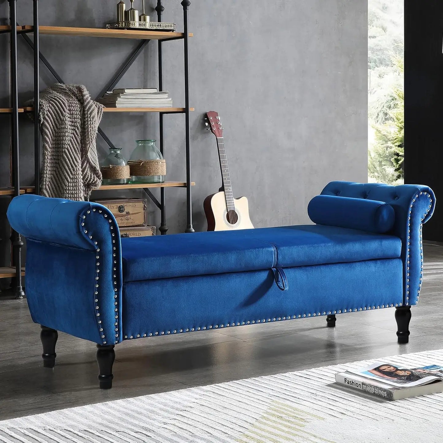 Ljustra Storage Bench Velvet Tufted Ottoman 63 Inch for Bedroom Entryway