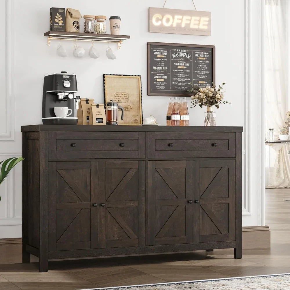55 Inch Buffet Sideboard Cabinet Modern Farmhouse Coffee Bar Storage