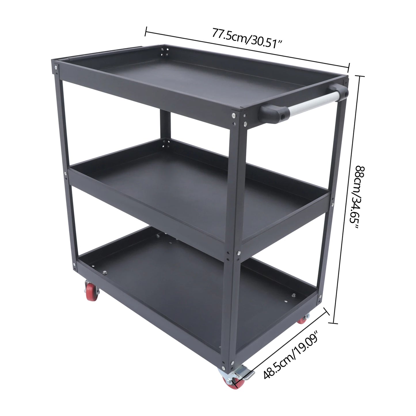 Black 3-Tier Heavy Duty Rolling Tool Cart Utility Organizer Trolley