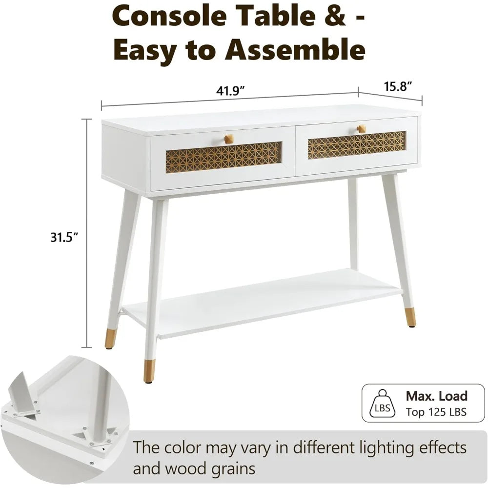 Mid Century Modern Console Table 2 Drawers Open Shelf Entryway Living Room