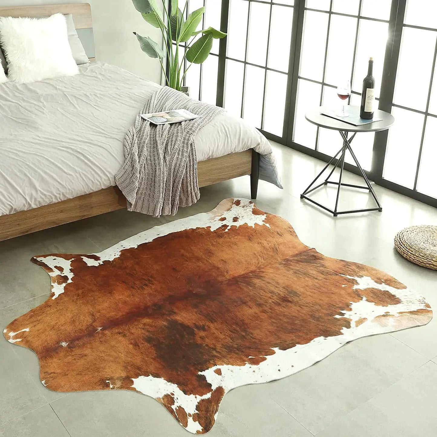 American Style Animal Print Faux Fur Cowhide Rug for Living Room Bedroom