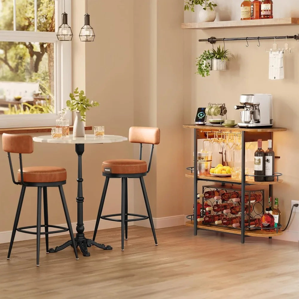 Bar Cabinet with LED Lights Power Outlets Freestanding Wine Rack