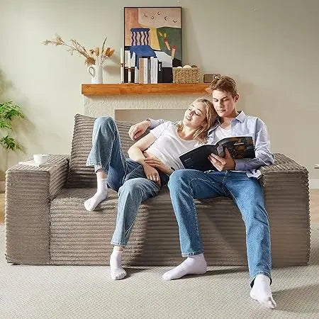 63" Loveseat Sofa Corduroy Sponge Double Sofas Cloud Couch with Pillows