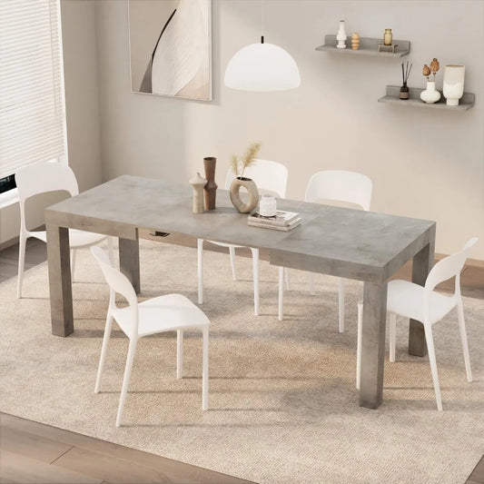 Ljustra Extendable Dining Table 47 to 79 Inch Modern Grey Concrete Effect