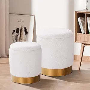 Round Set of 2 Ottoman Storage Multifunctional Chair for Living Room Bedroom