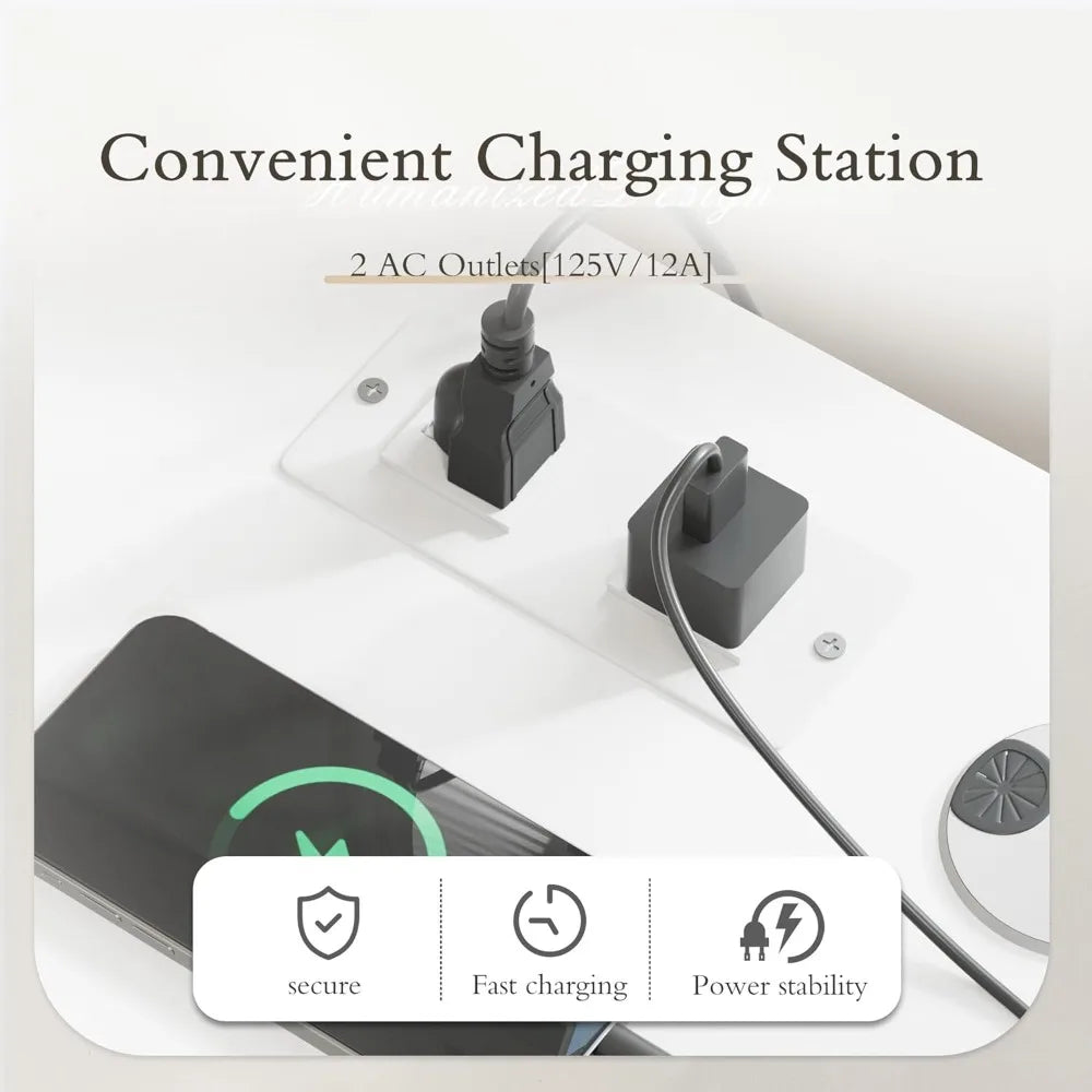 L Shaped Desk with Storage Drawers and Power Outlets 55 Inch