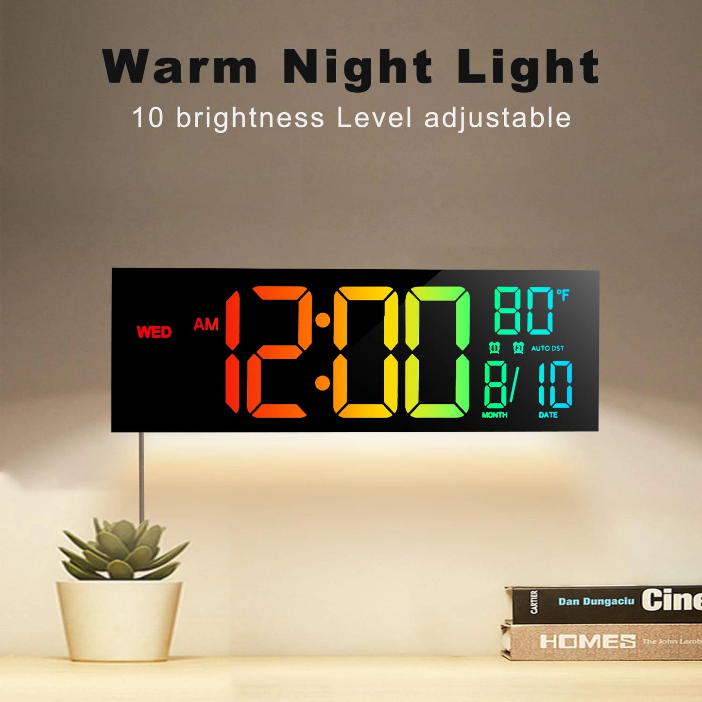 Large Digital Wall Clock LED Display Remote Alarm Temperature RGB